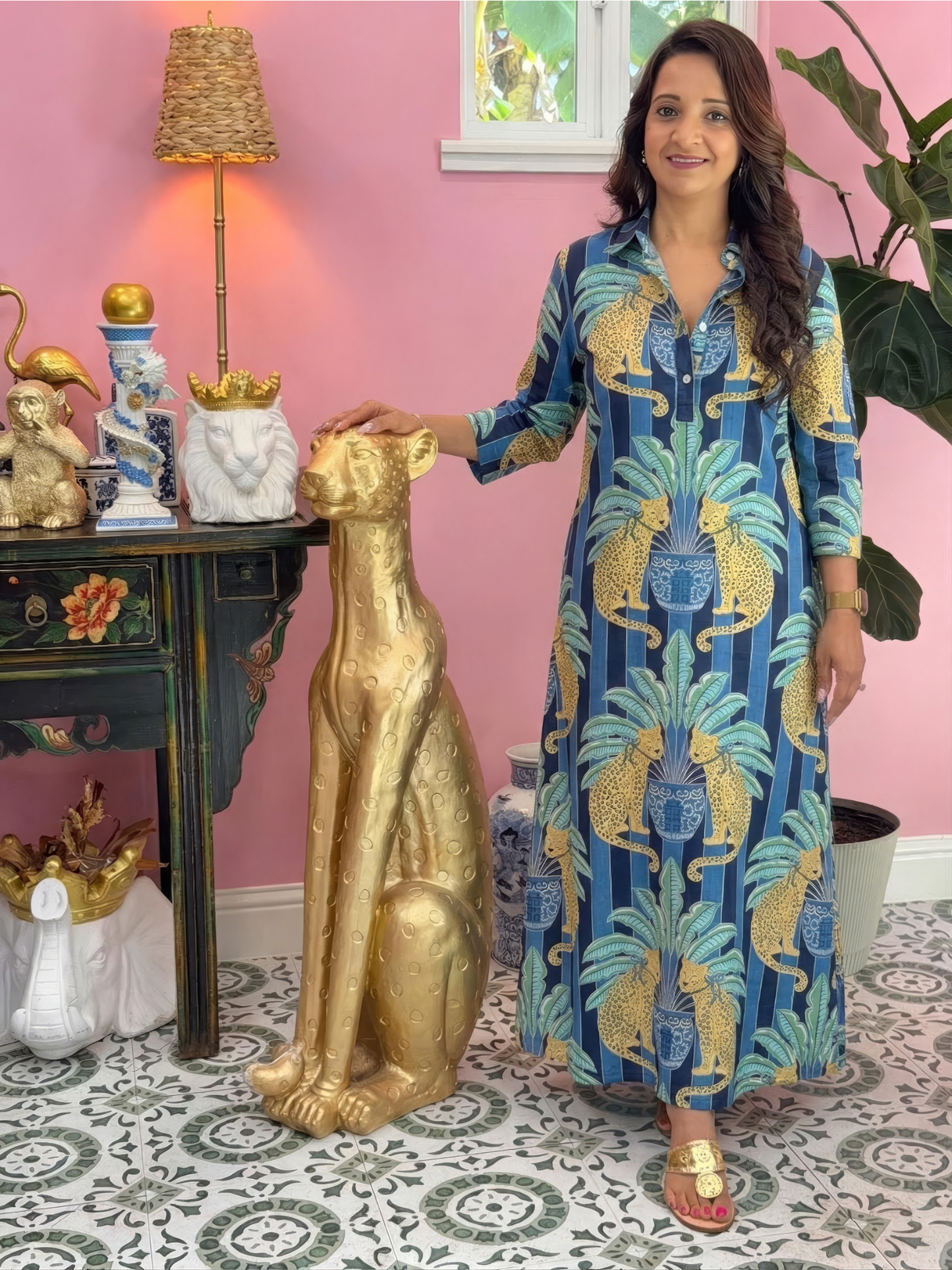 Vita Caftan | Leopard Party Navy
