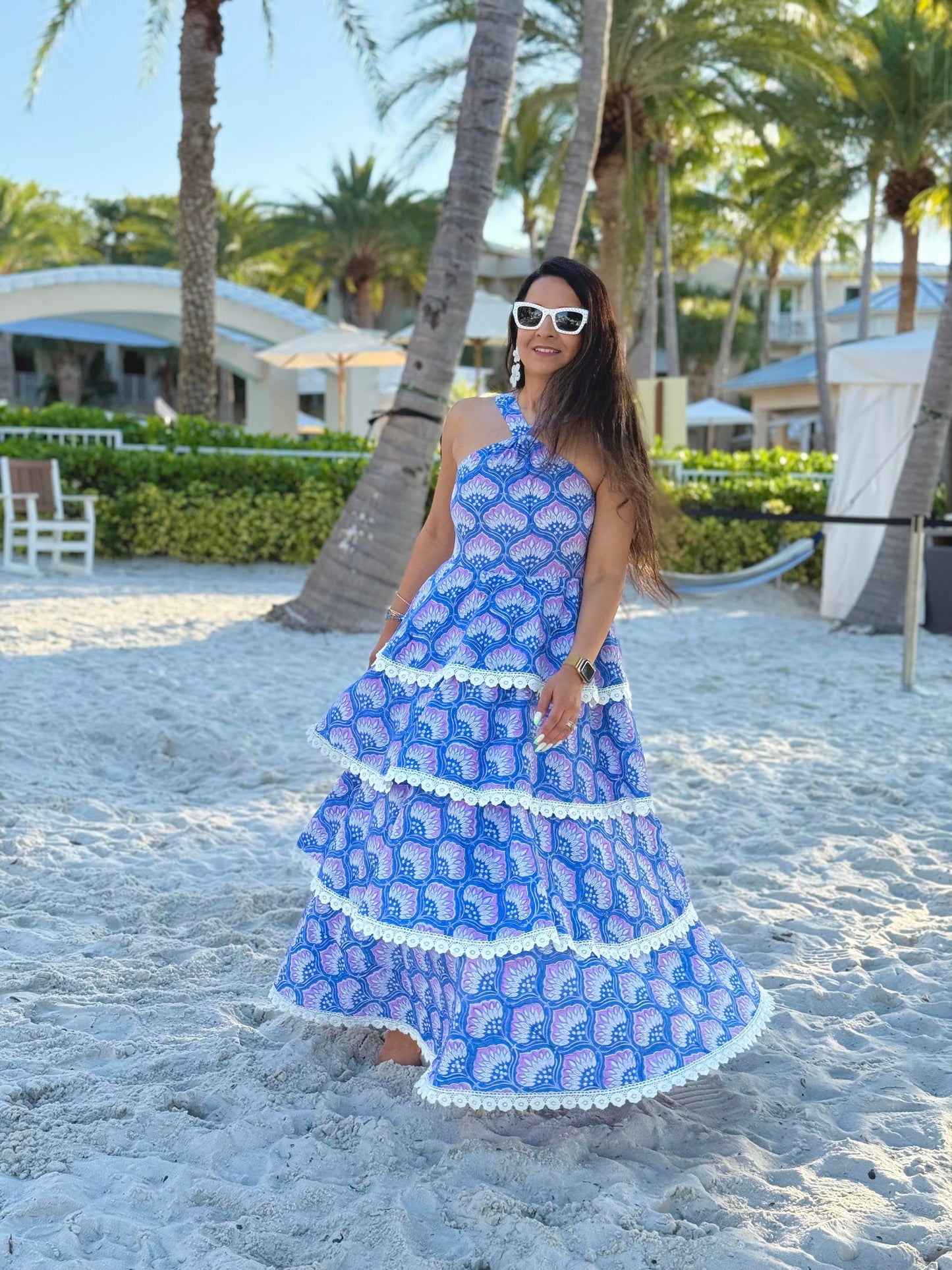 Isha Halter Maxi Peacock Plume