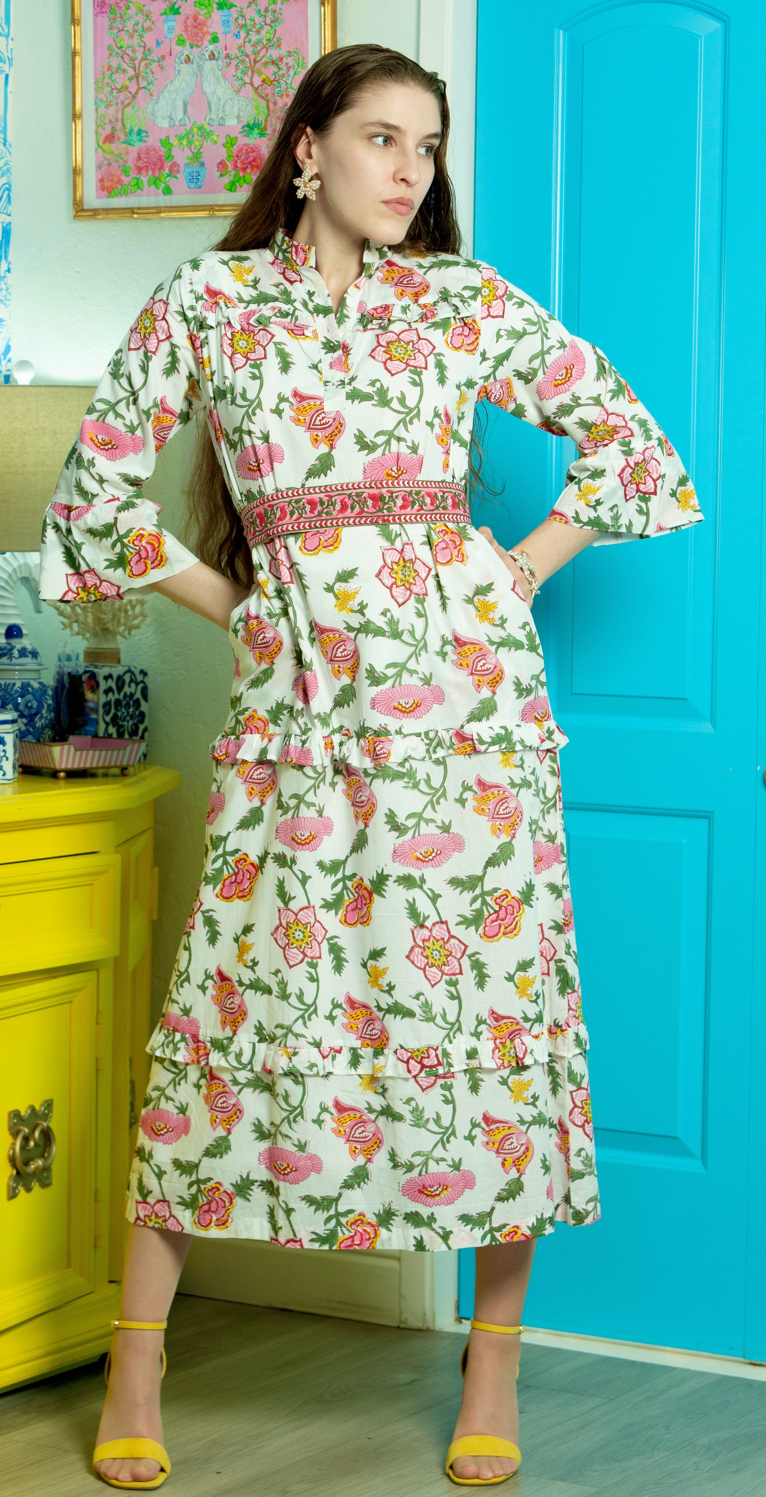 pink chinoiserie dress Chinoiserie Chic Midi Dress
