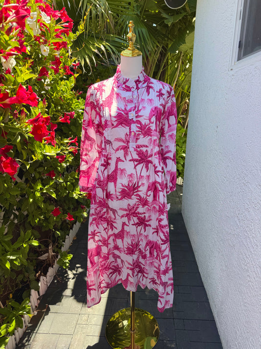 Mira Caftan | Pink Jungle Chinoiserie