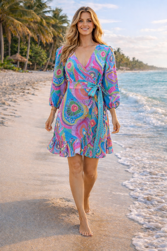 Simi Wrap Dress | Psychedelic Coral Fish