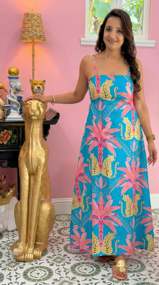 Ashley Dress | Cheetah Mirage Aqua