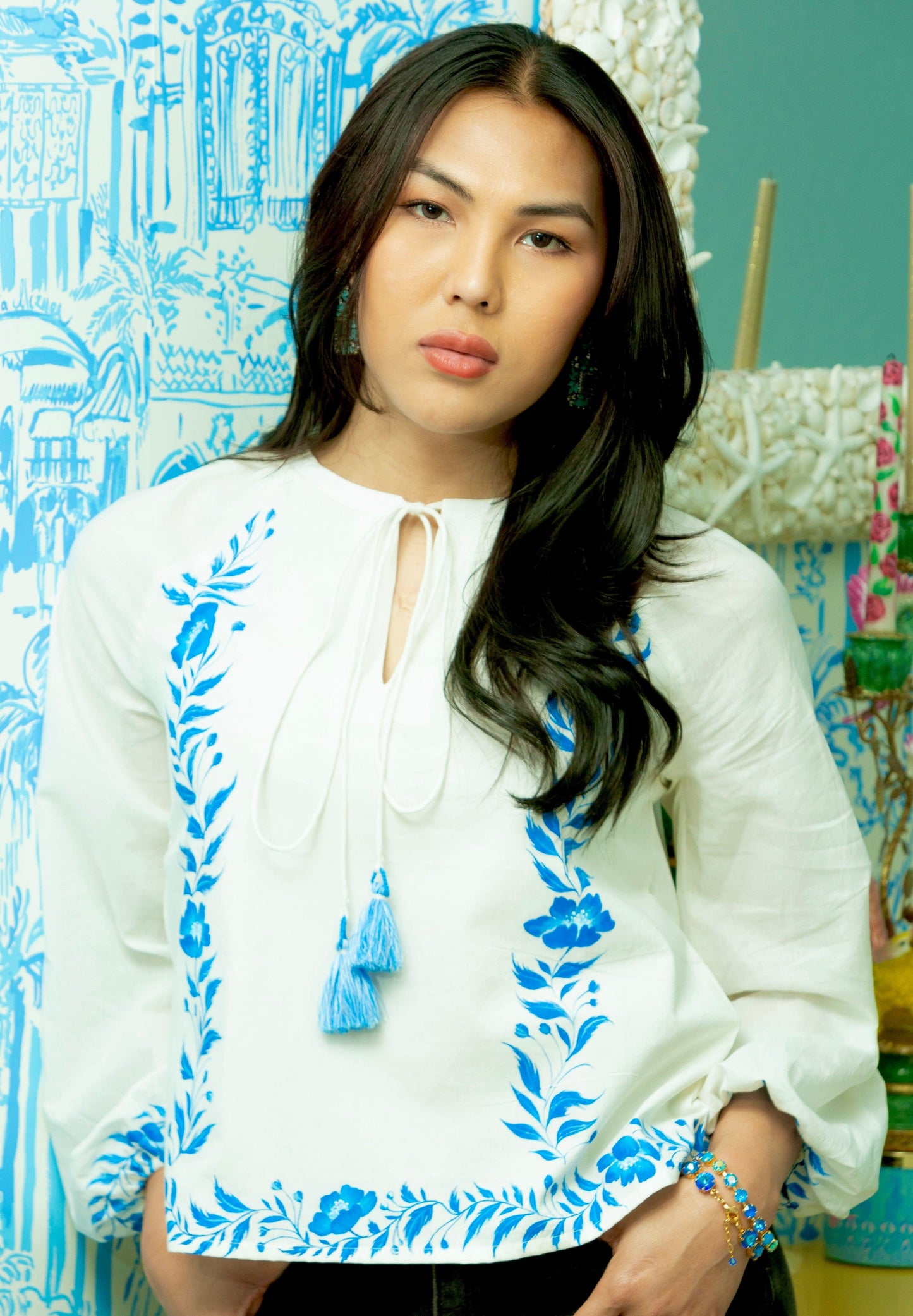 Chinoiserie Isla Peasant Top